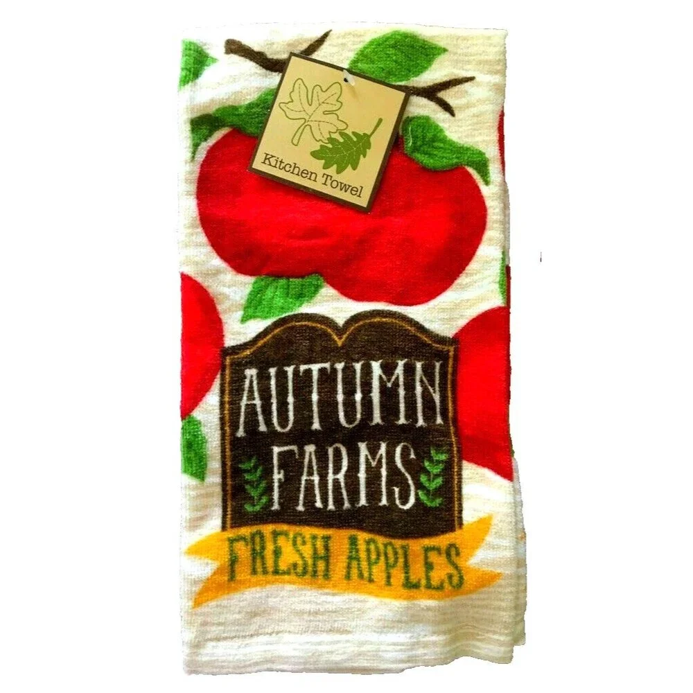 Apples Apple Kitchen Dish Towels Fall Harvest Cabin Country 100% Cotton Set of 2